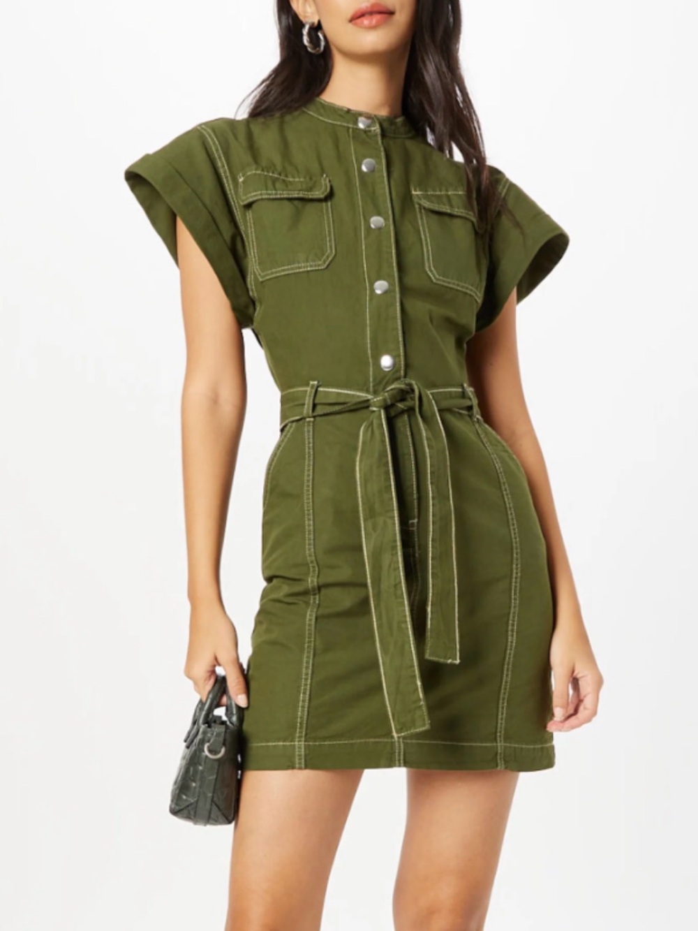 Forever 21 Olive Utility Tie-Front Mini Dress